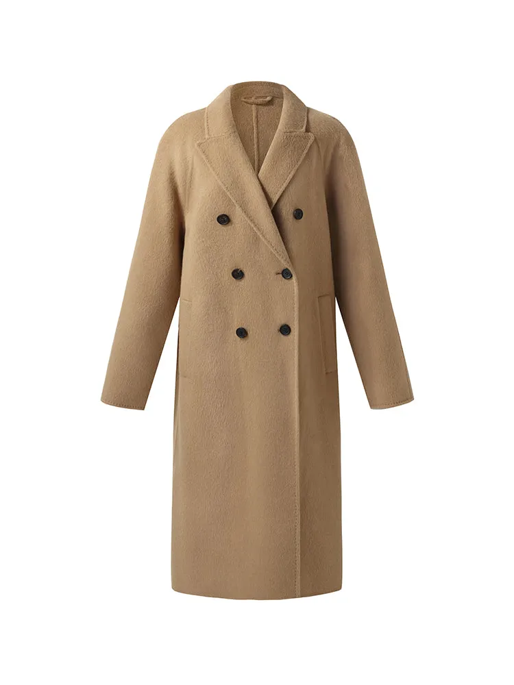 100% Camel Hair Peak Lapel Unisex Overcoat