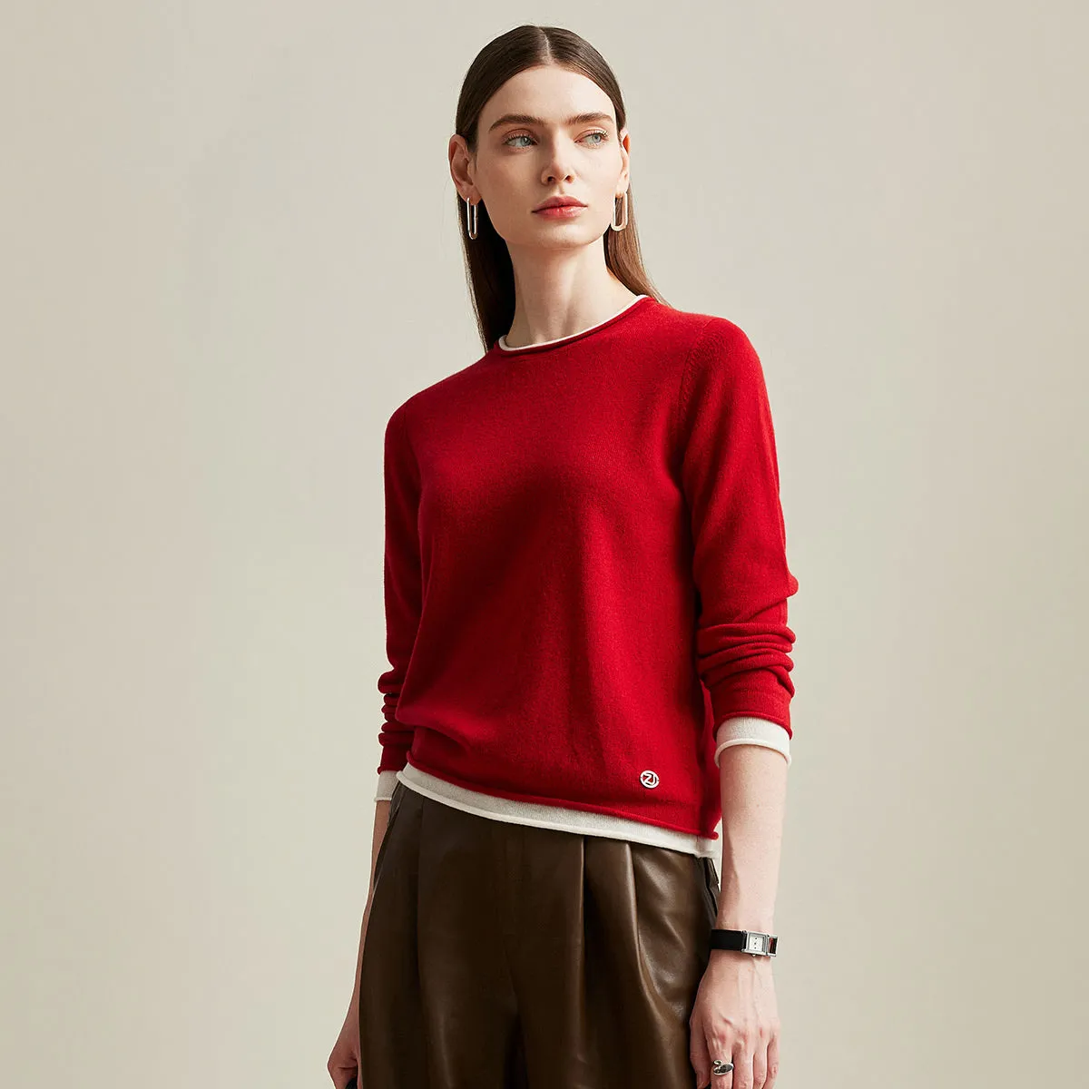 100% Cashmere Sweater with Contrast Trim