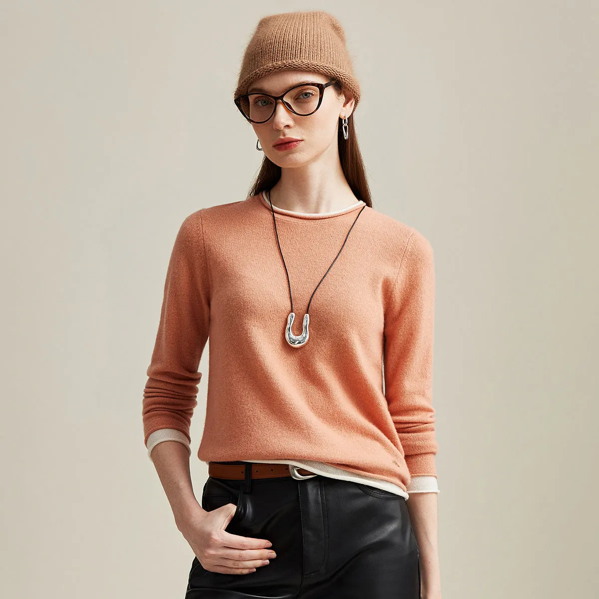 100% Cashmere Sweater with Contrast Trim