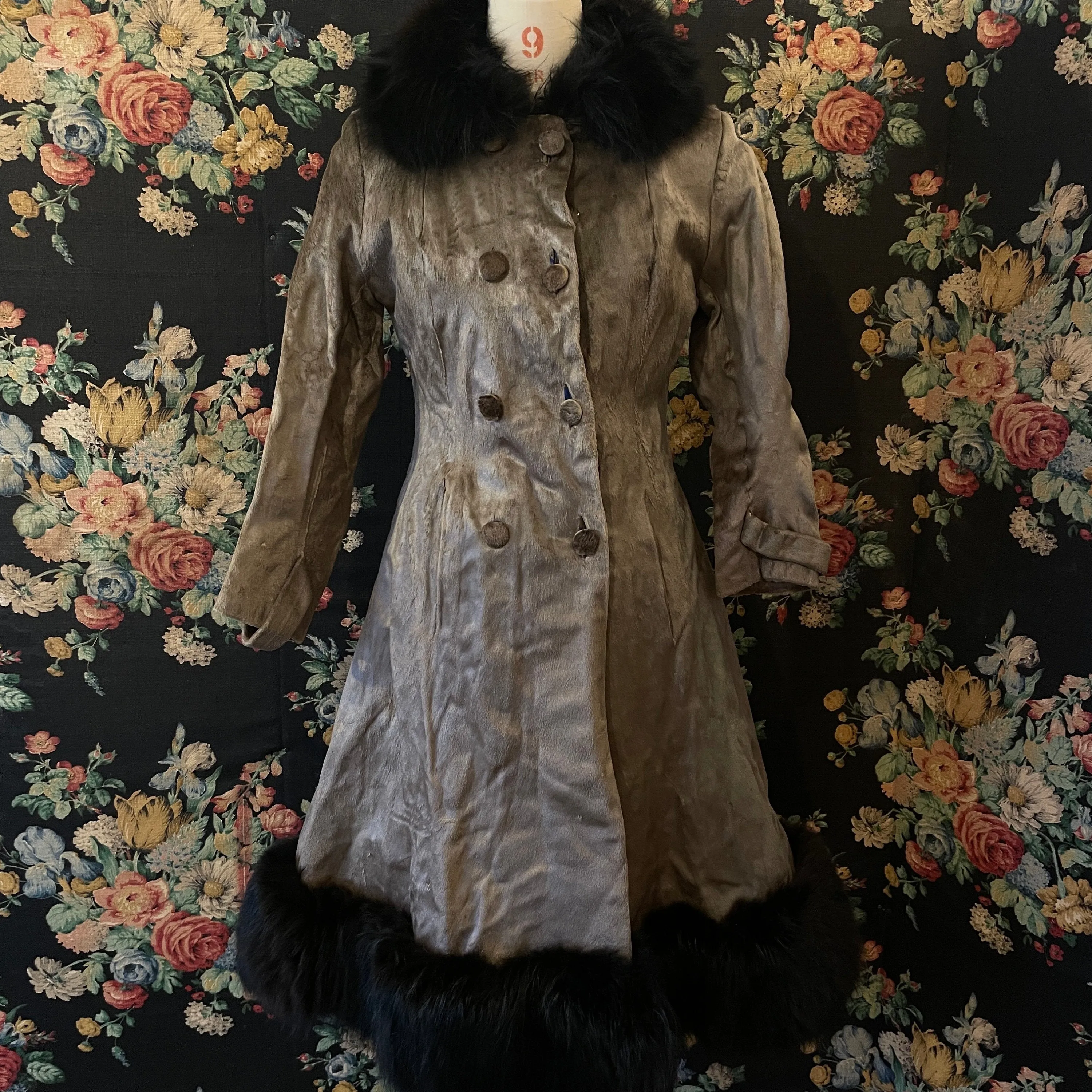 1970s Penny Lane Coat brown fur black vintage fur collar and hem fit and flare jacket by Gerster Furs Couture Autumn Winter UK 6-10