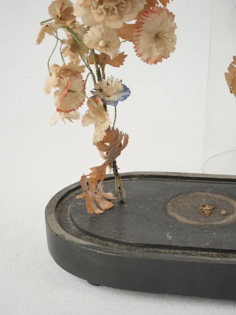 19th-Century Floral Display Under Glass Dome 14½"