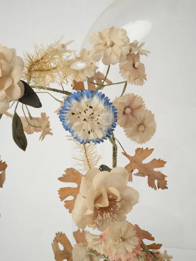 19th-Century Floral Display Under Glass Dome 14½"