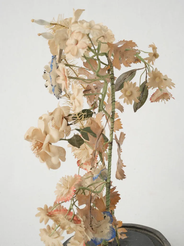 19th-Century Floral Display Under Glass Dome 14½"