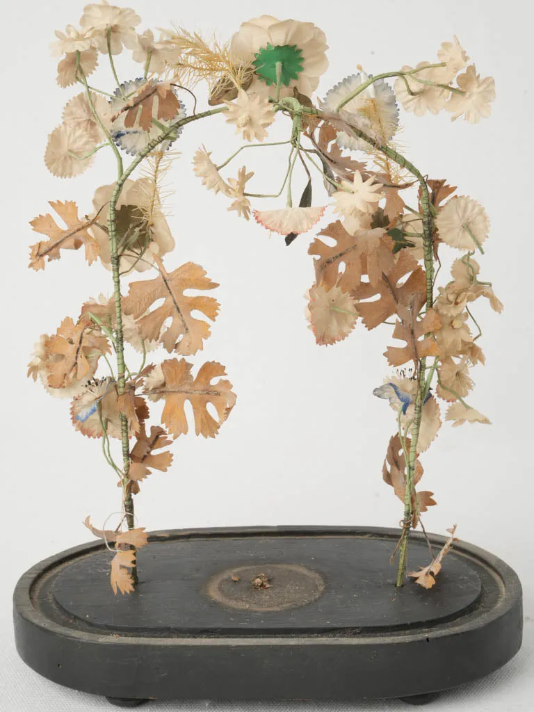 19th-Century Floral Display Under Glass Dome 14½"