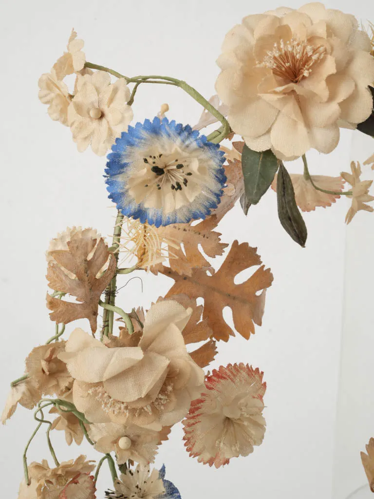 19th-Century Floral Display Under Glass Dome 14½"