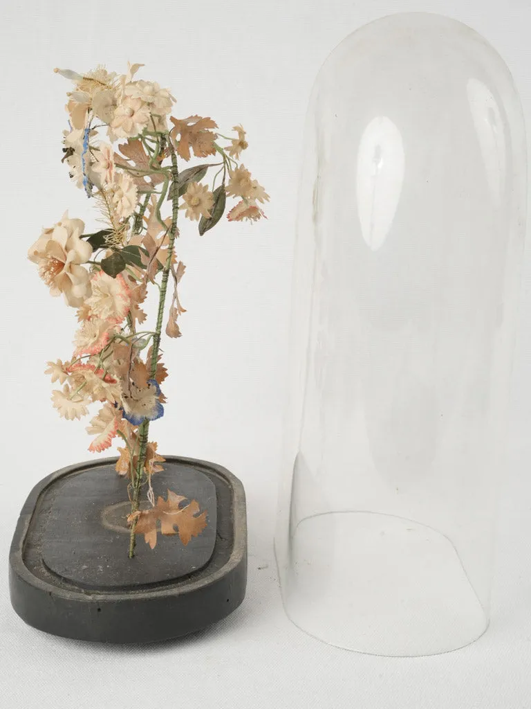 19th-Century Floral Display Under Glass Dome 14½"