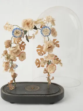 19th-Century Floral Display Under Glass Dome 14½"