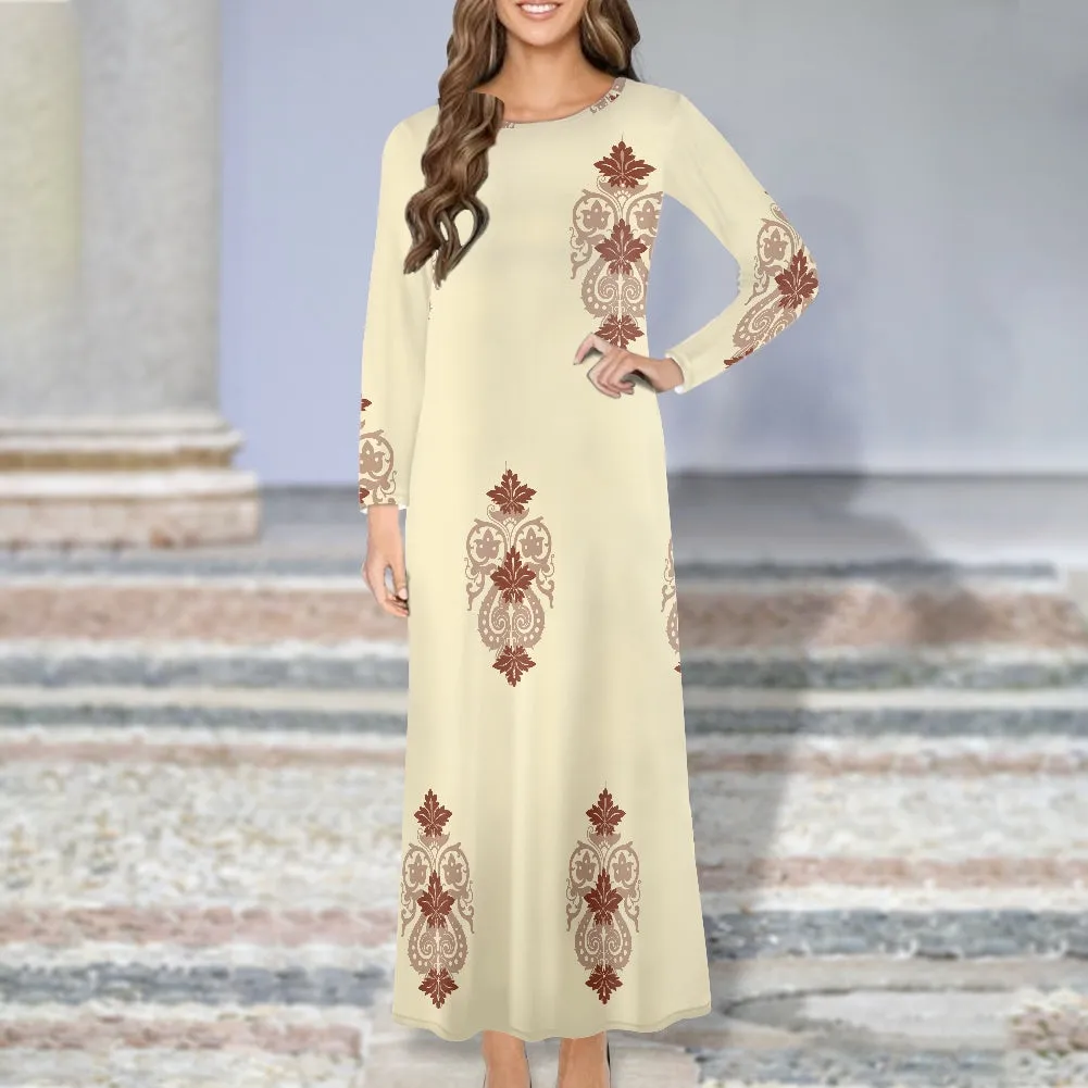 2022 New Arrivals Traditional Islamic Clothing Plus Size Dresses women Casual Printed Long Sleeve Dress O-Neck Islamic Dress