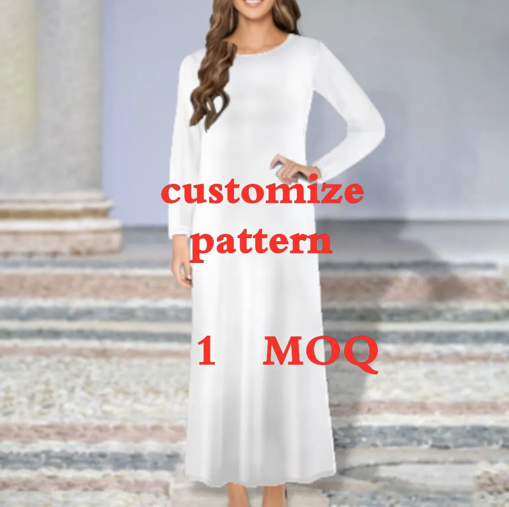 2022 New Arrivals Traditional Islamic Clothing Plus Size Dresses women Casual Printed Long Sleeve Dress O-Neck Islamic Dress