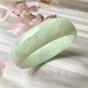 49.3mm A-Grade Natural Light Green Jadeite Modern Round Bangle No.151330