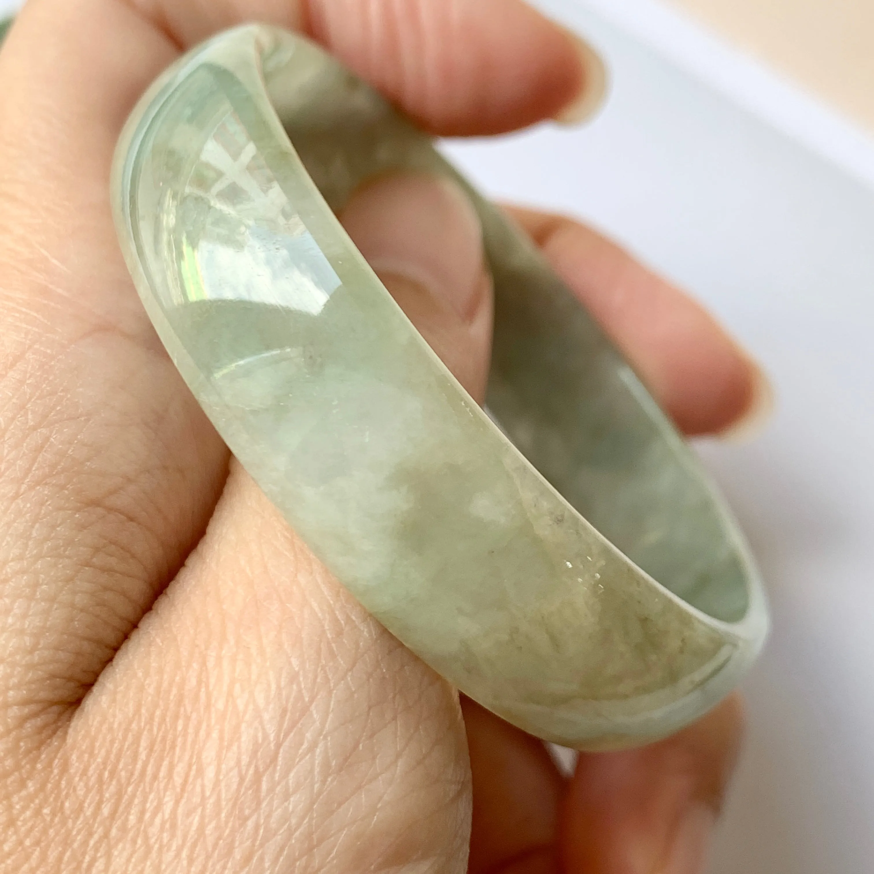 53.3mm A-Grade Natural Green Jadeite Modern Round Bangle No.151953