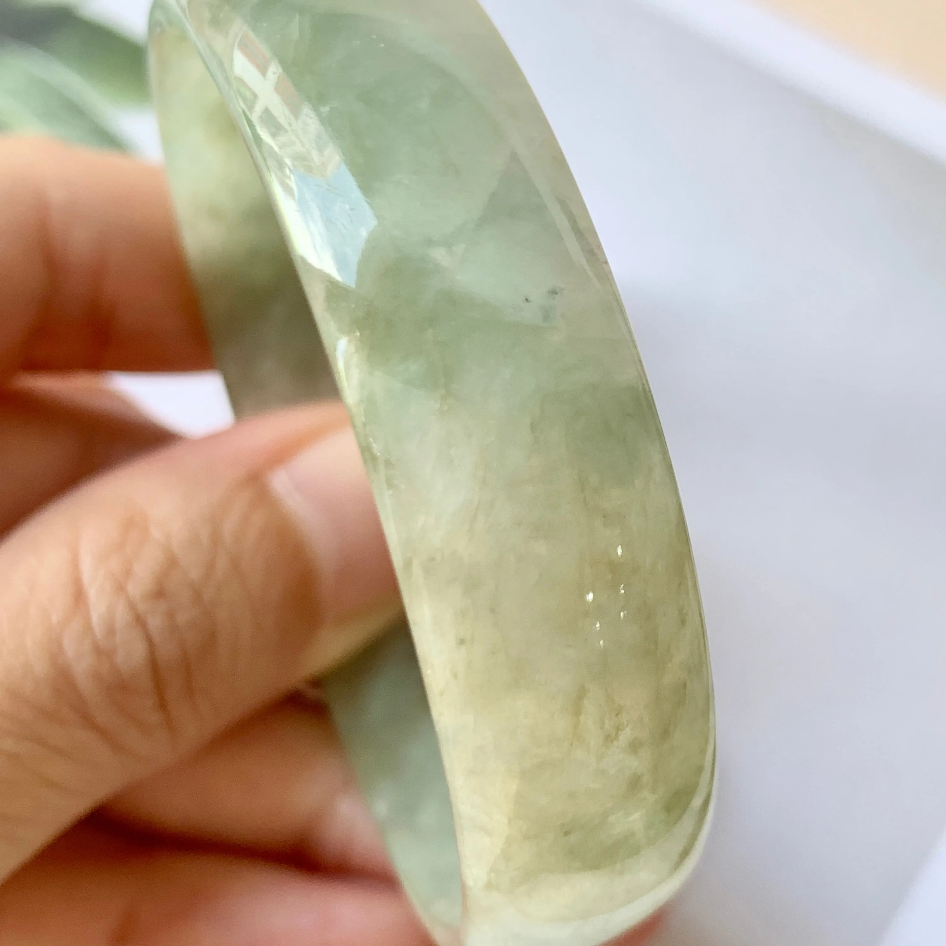 53.3mm A-Grade Natural Green Jadeite Modern Round Bangle No.151953