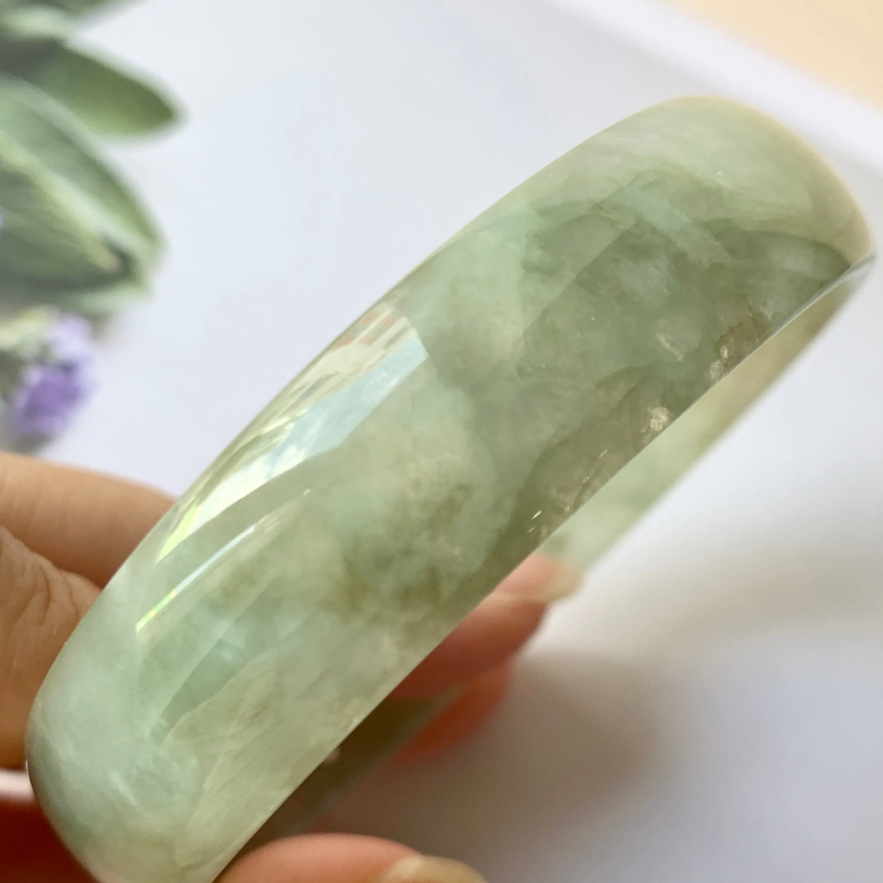 53.3mm A-Grade Natural Green Jadeite Modern Round Bangle No.151953