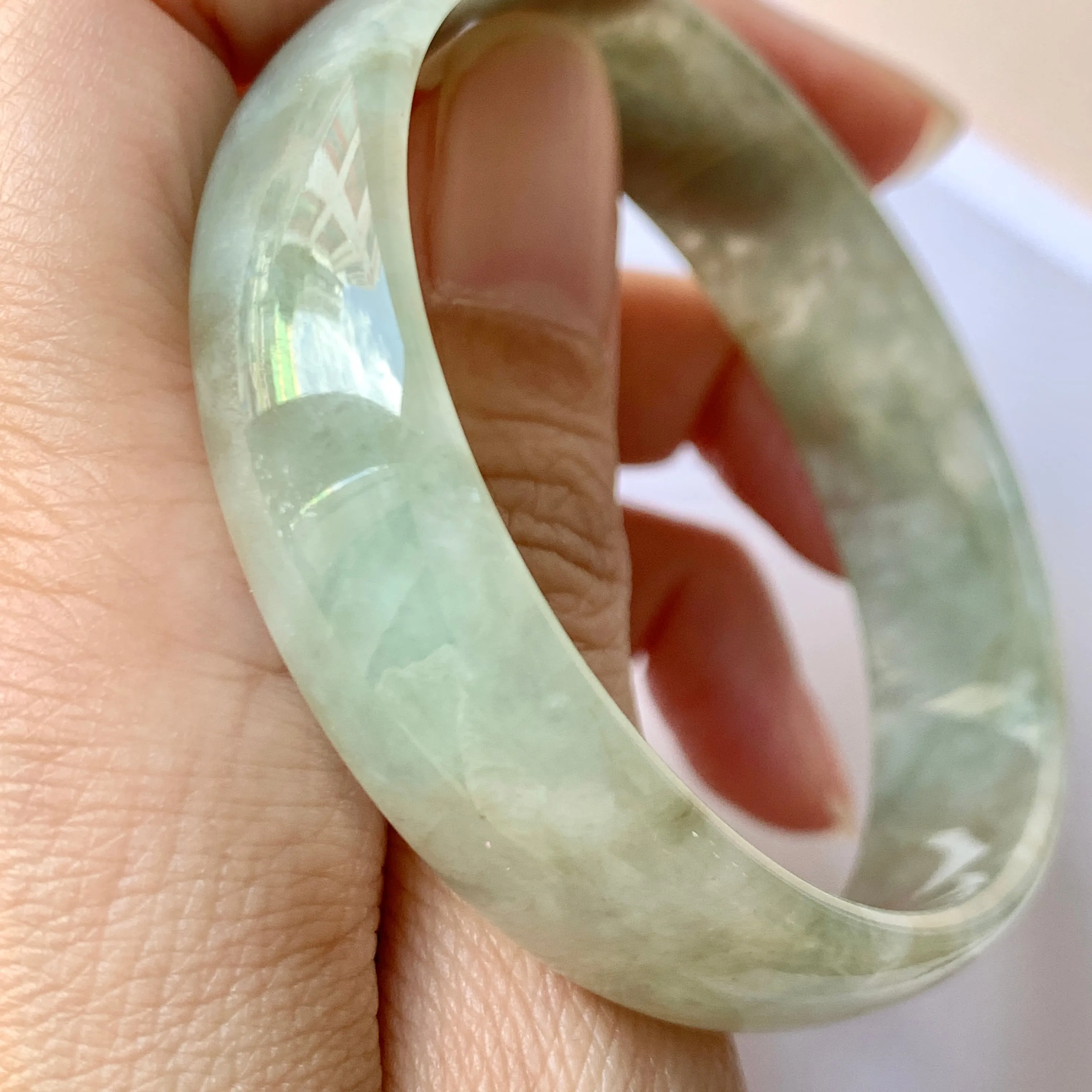 53.3mm A-Grade Natural Green Jadeite Modern Round Bangle No.151953