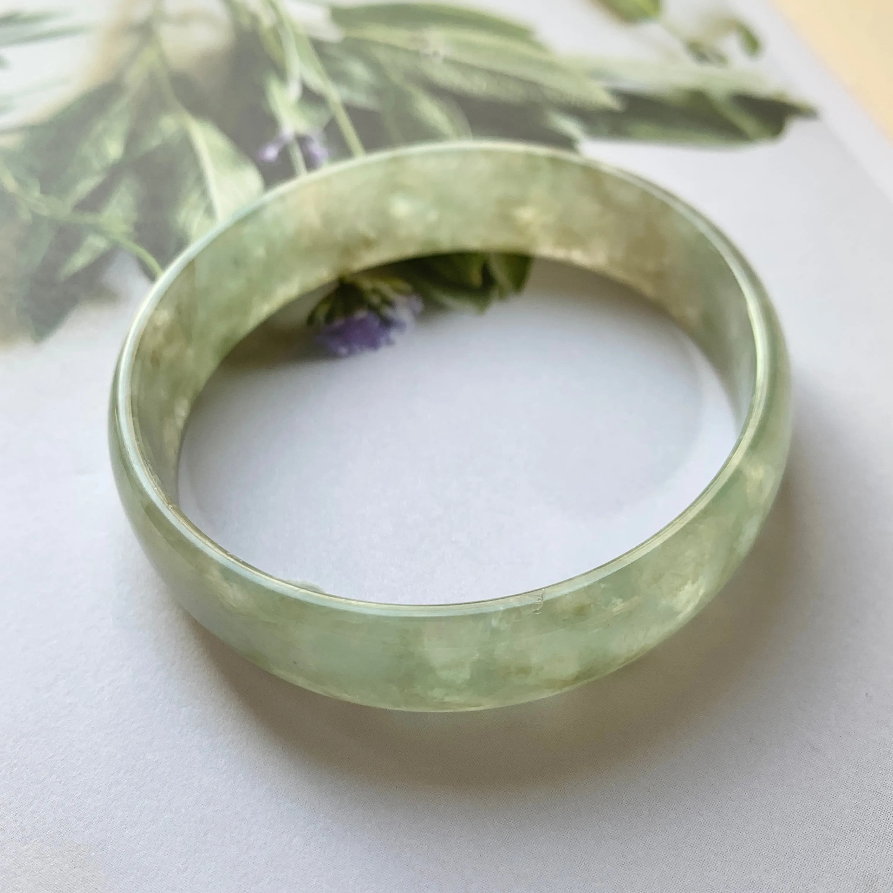 53.3mm A-Grade Natural Green Jadeite Modern Round Bangle No.151953