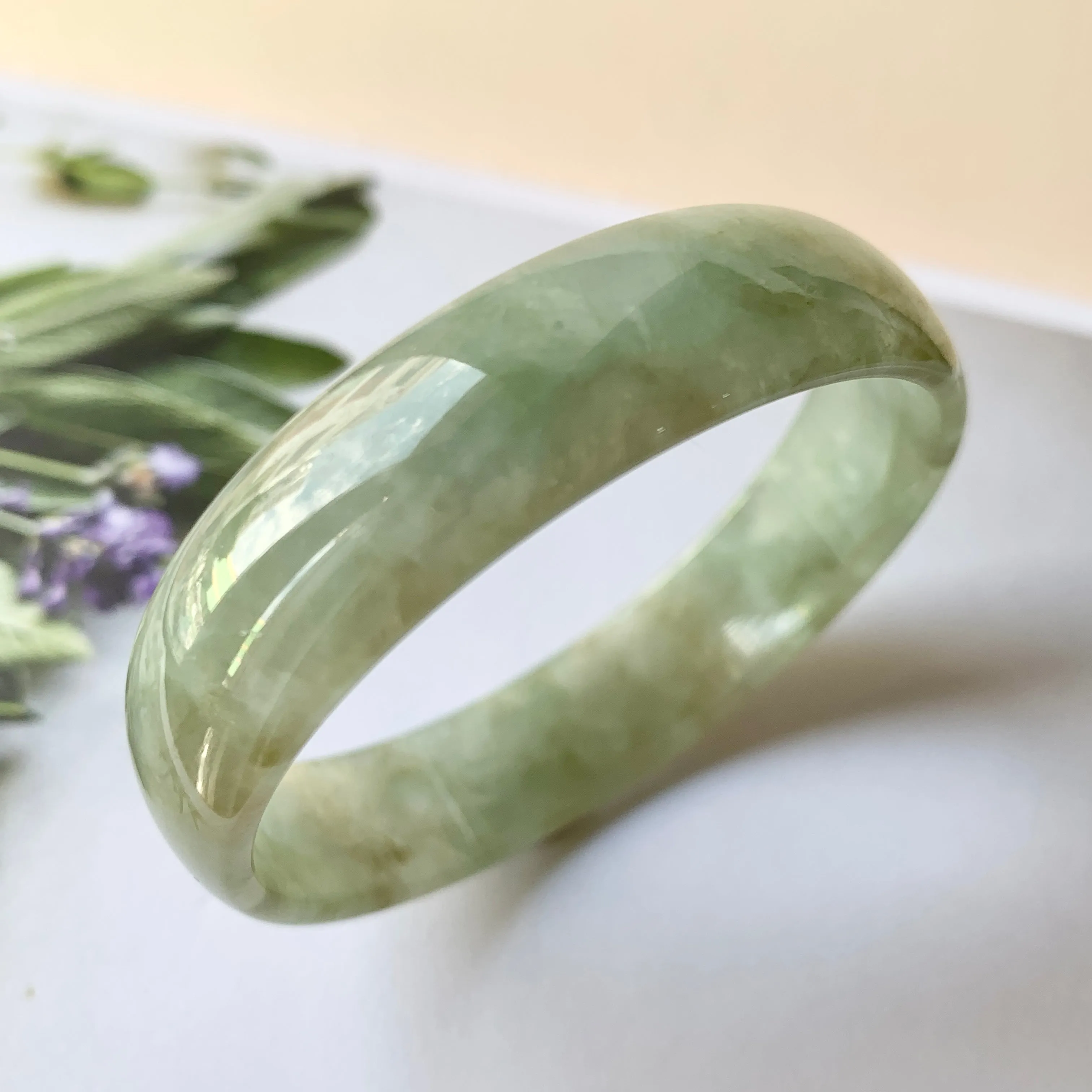 53.3mm A-Grade Natural Green Jadeite Modern Round Bangle No.151953