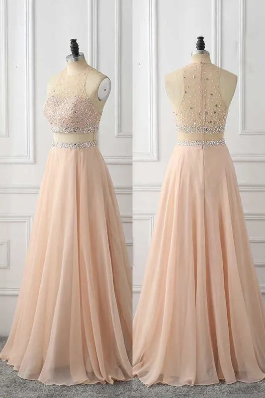 A Line Sleeveless with Rhinestone Cheap Chiffon Long Prom Dress