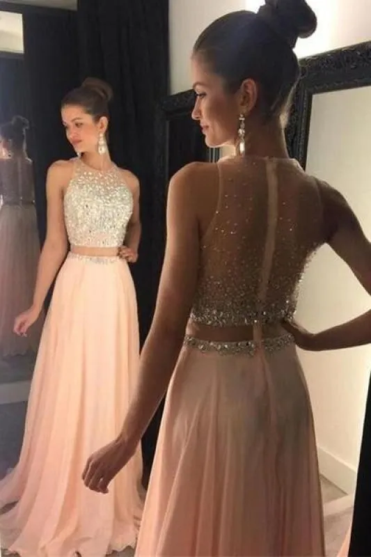 A Line Sleeveless with Rhinestone Cheap Chiffon Long Prom Dress