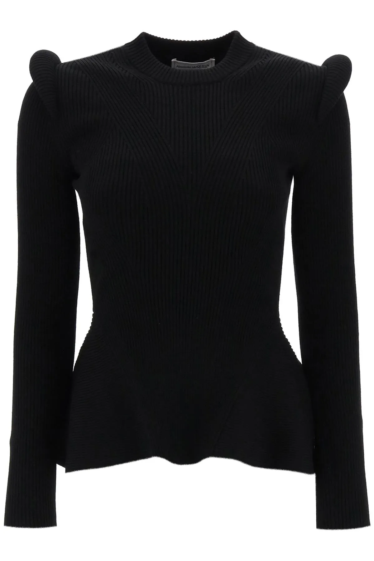 ALEXANDER MCQUEEN Black Ribbed Peplum Sweater for Women