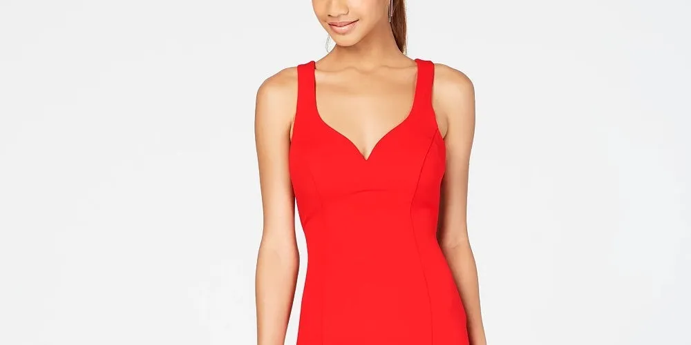 B Darlin Women's Red Spaghetti Strap V Neck Mini Body Con Cocktail Dress Red Size 9\10