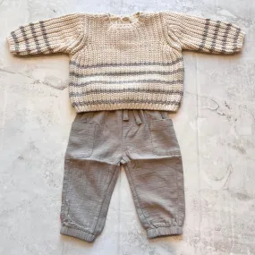 Baby Boy Sets | 2PCS: Rex Sweater Fog Stripe and Luca Pant in Fog Set | Quincy Mae