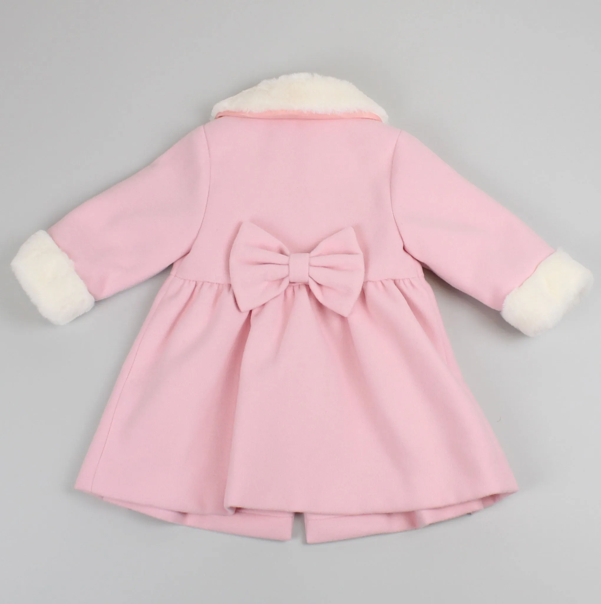 Baby Girls Pea Coat With Faux Fur Trim - Pink