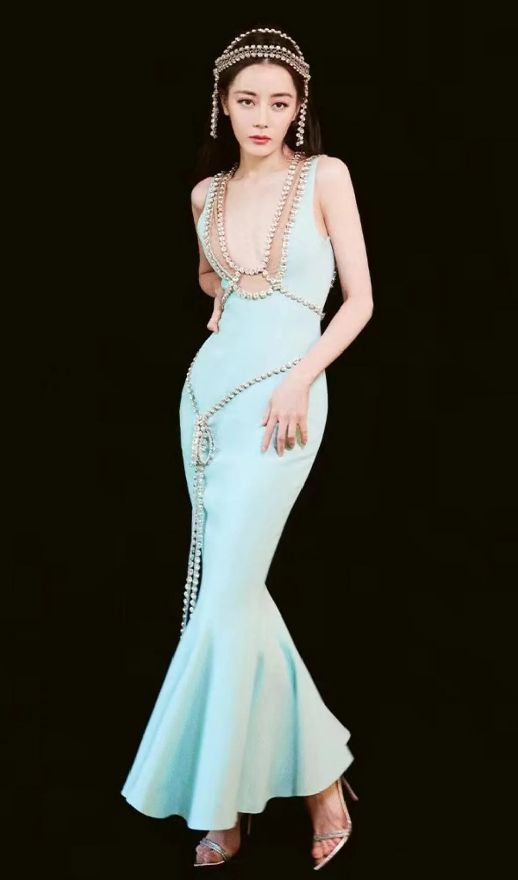 BANDAGE FISHTAIL SLEEVELESS HIGH WAIST MAXI DRESS IN AQUAMARINE