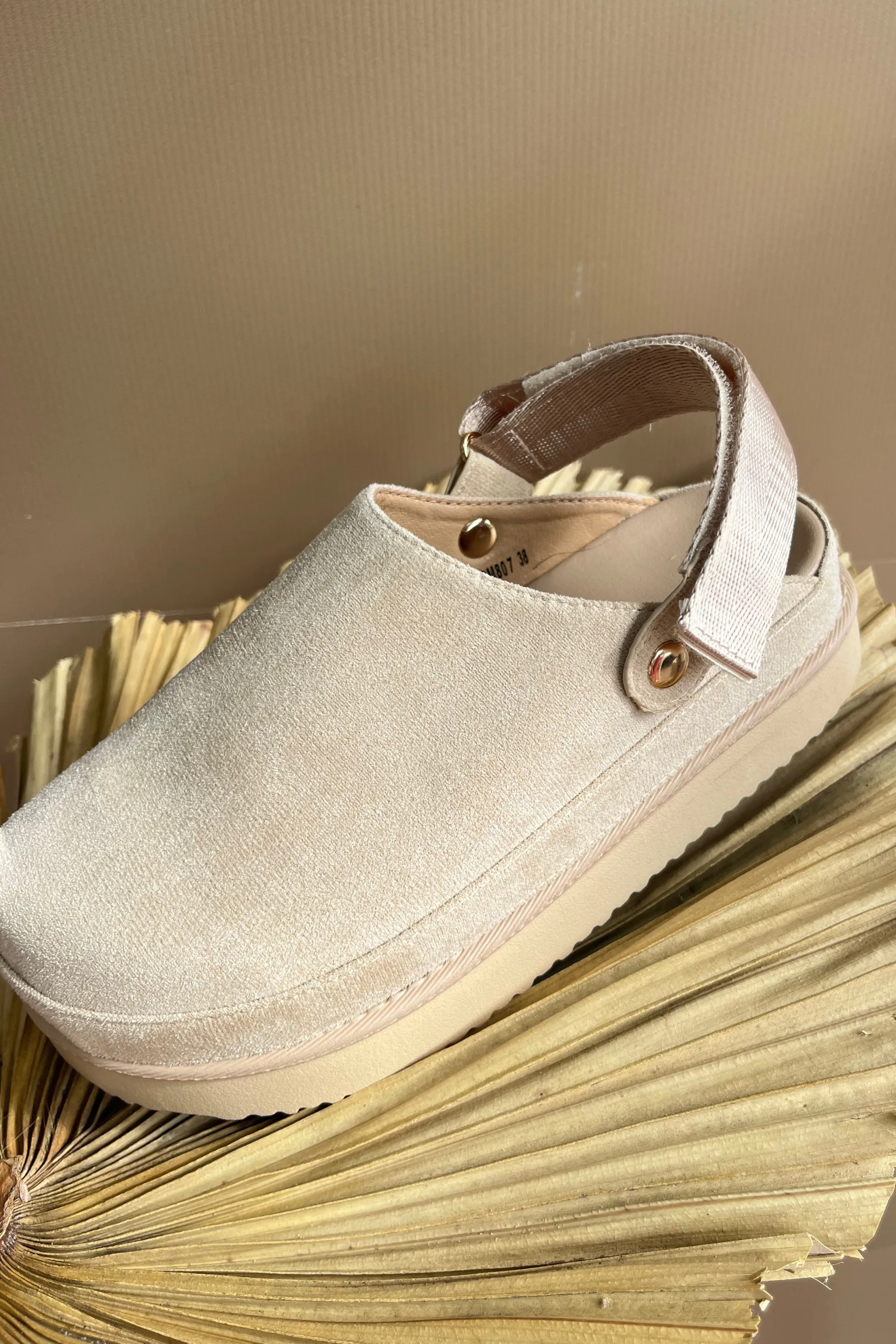 Beige suedette clog