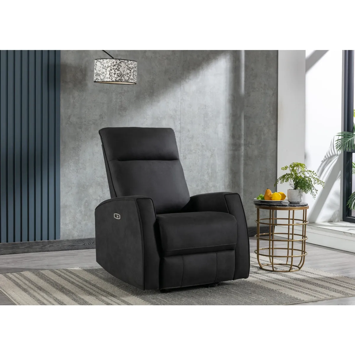 Black Microfiber Power Rocker Recliner with USB Charging Port