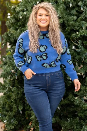 Butterfly Fly Away Sweater, Blue