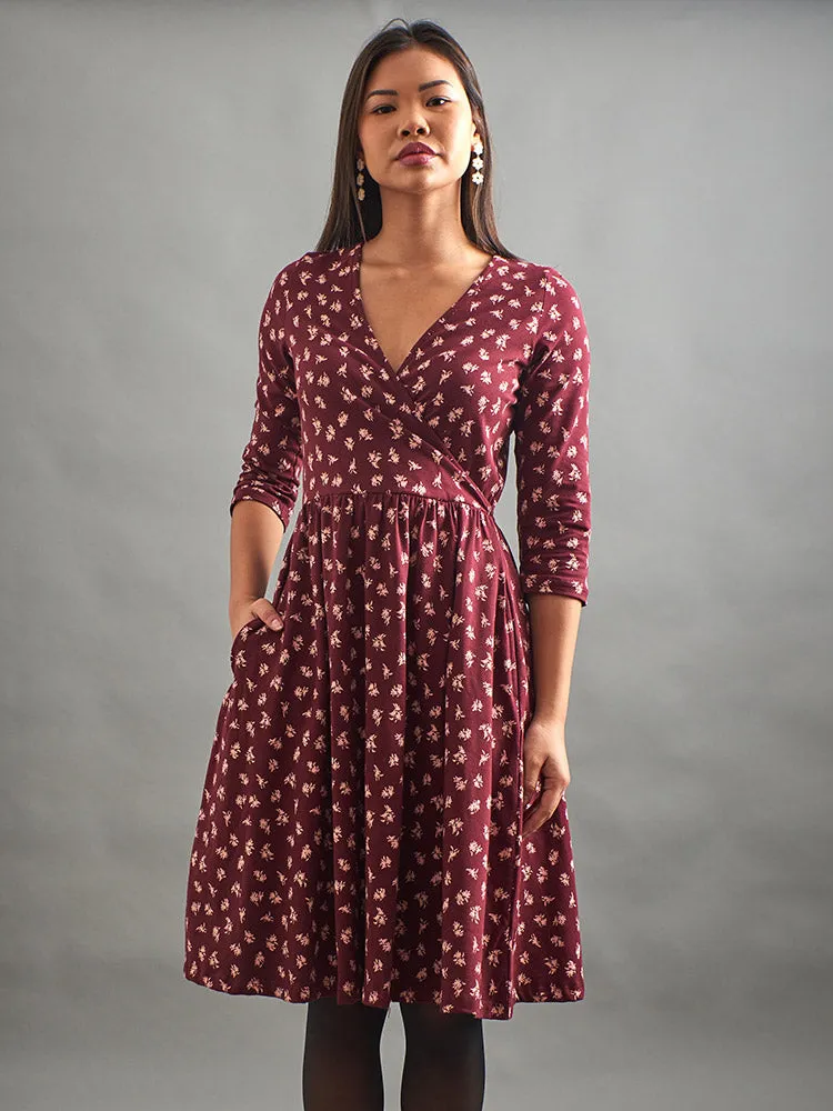 Callie Wrap Dress - Burgundy Bouquet