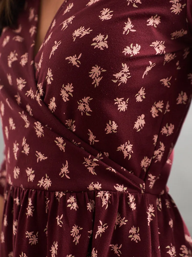 Callie Wrap Dress - Burgundy Bouquet