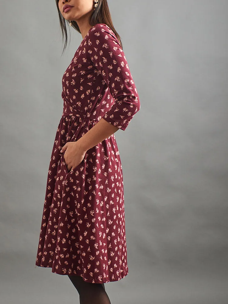 Callie Wrap Dress - Burgundy Bouquet