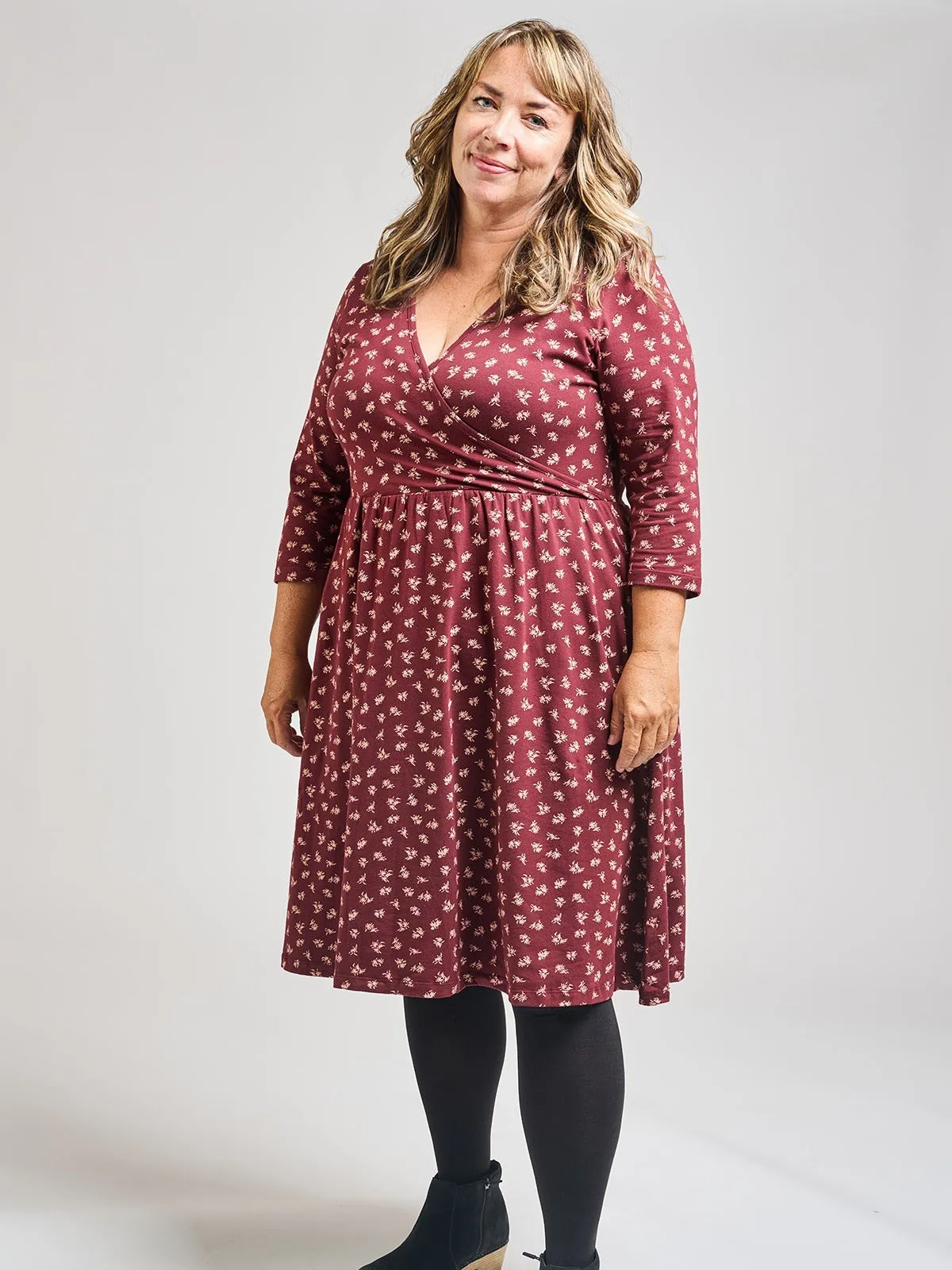 Callie Wrap Dress - Burgundy Bouquet