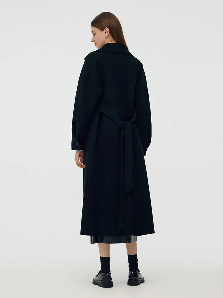 Cashmere Wool Double-Faced Longline Women Wrap Overcoat