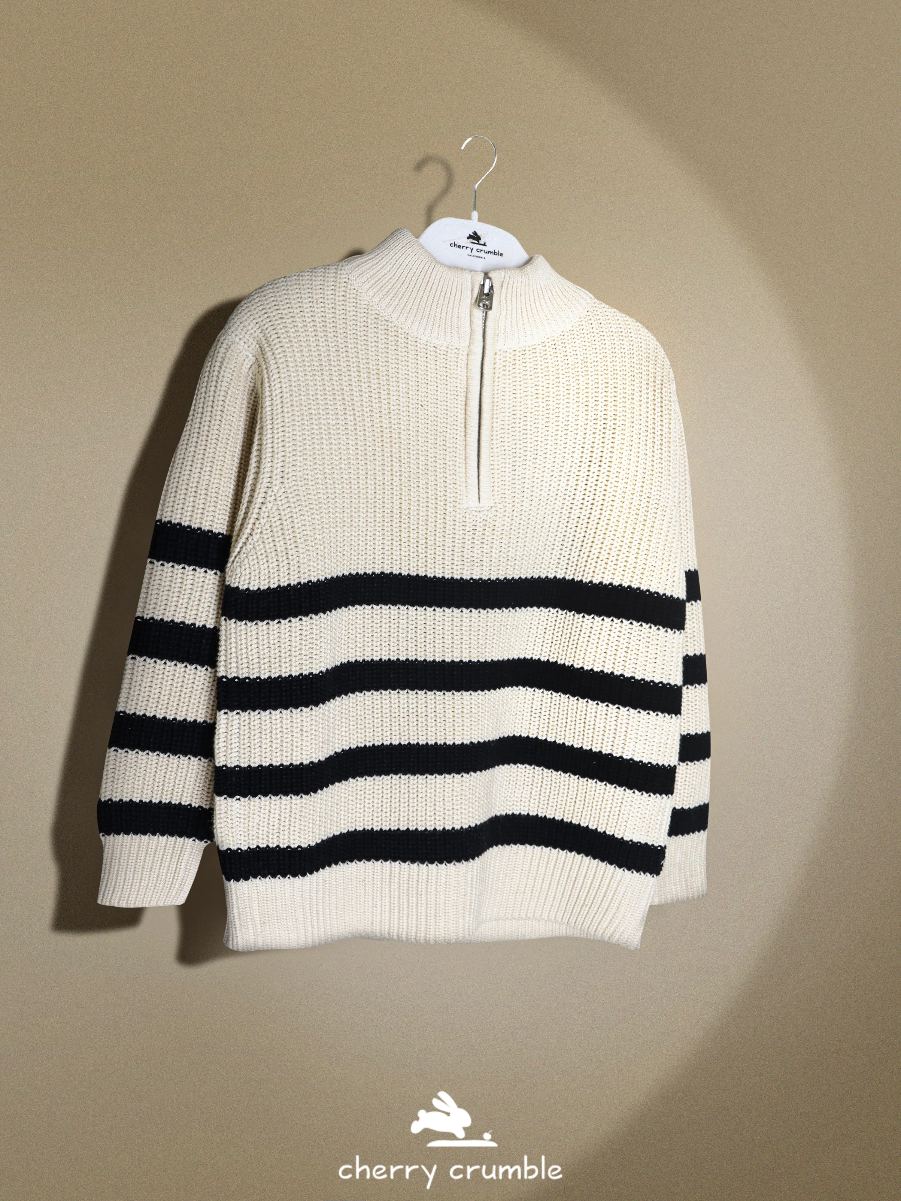 Cherry Crumble Unisex Off White & Black Striped Sweater