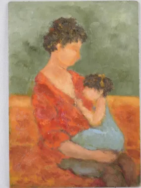 Contemporary portrait of mother w/ child by Karibou - "Petite maternité" 10¾" x 7½"