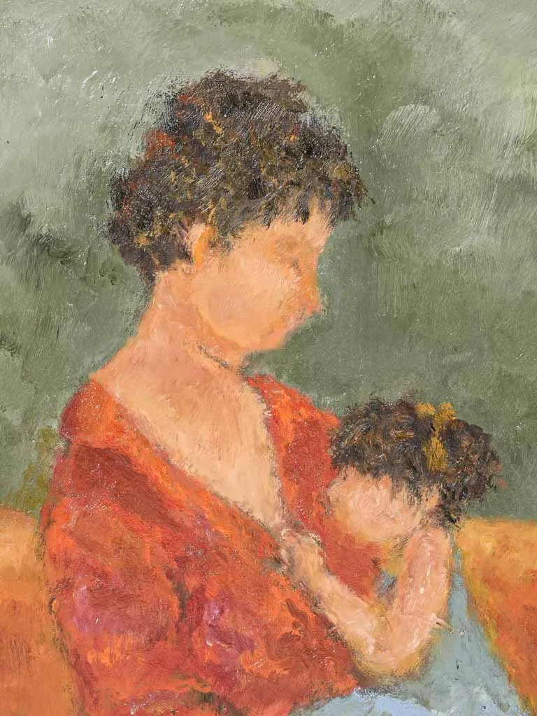 Contemporary portrait of mother w/ child by Karibou - "Petite maternité" 10¾" x 7½"