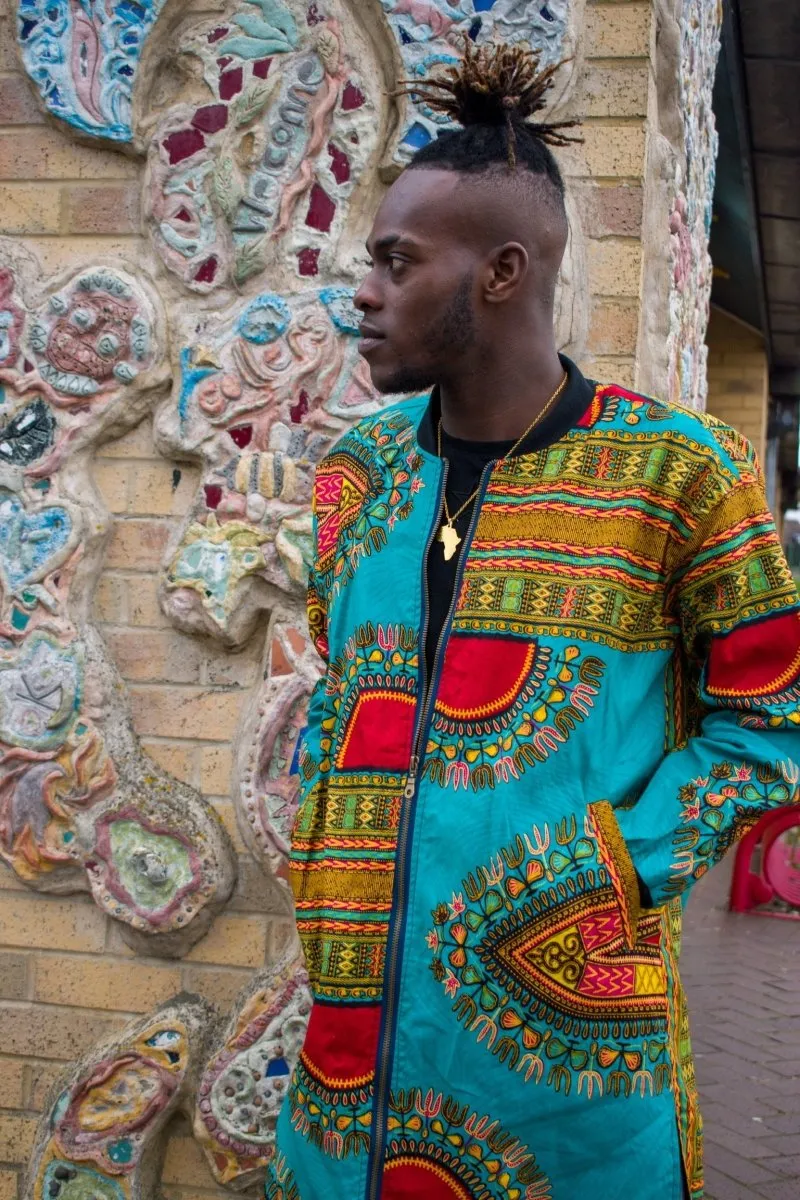 Dashiki Coat in Blue African Print - Summer Festival Coat