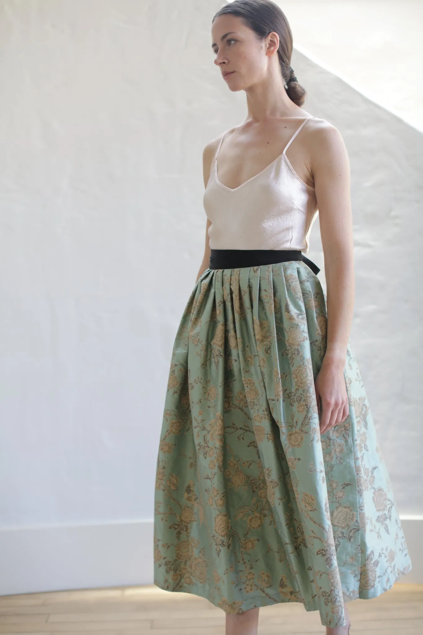 Dupioni Pleated Wrap Skirt | Jade