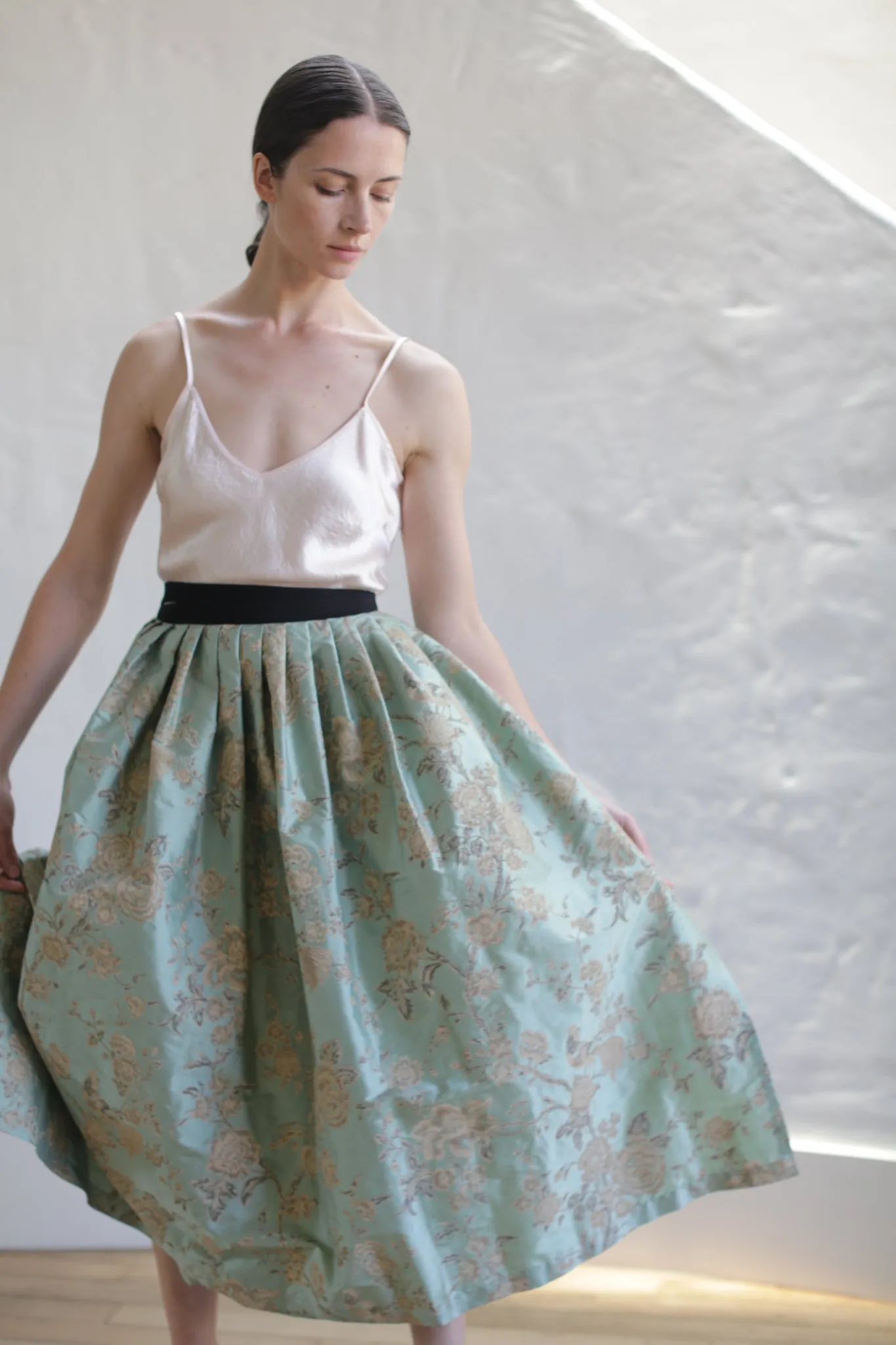 Dupioni Pleated Wrap Skirt | Jade