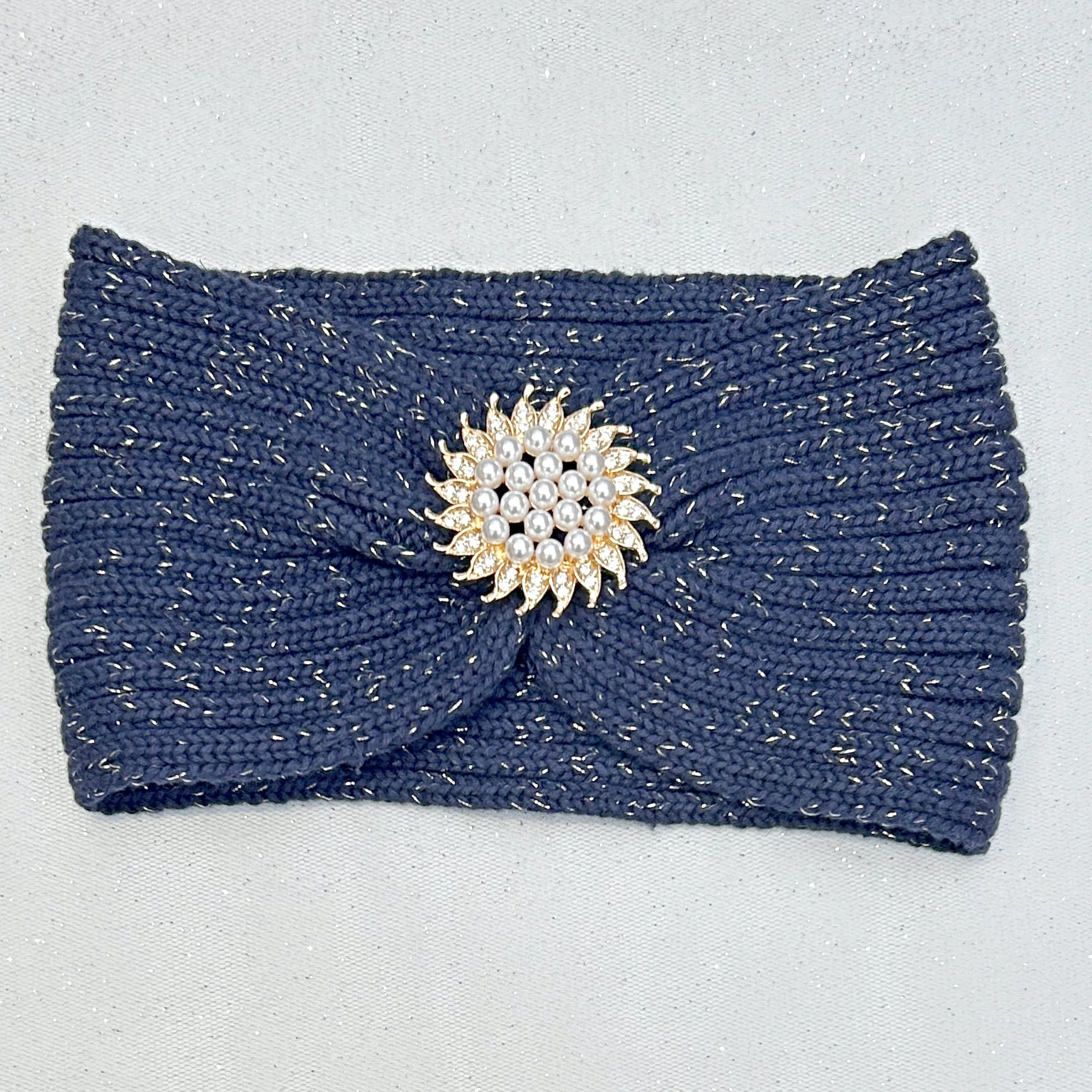 Ear Warmer Headband Winter Headband with Removable Brooch in Organic Cotton Lurex Sustainal