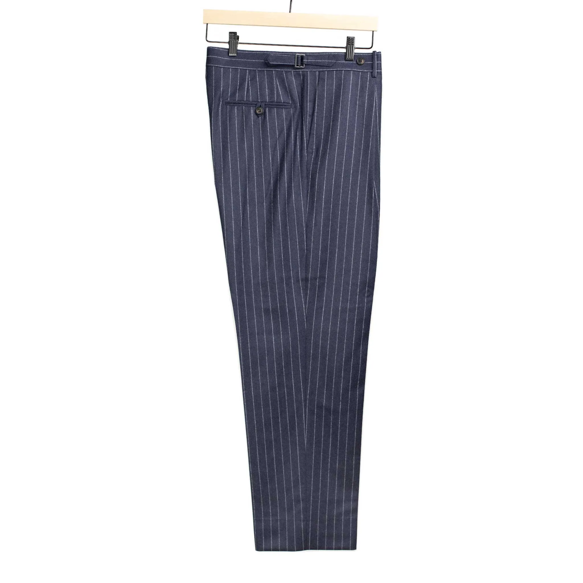 Exclusive Westside side-tab pleated high-rise wide trousers in navy chalk stripe wool