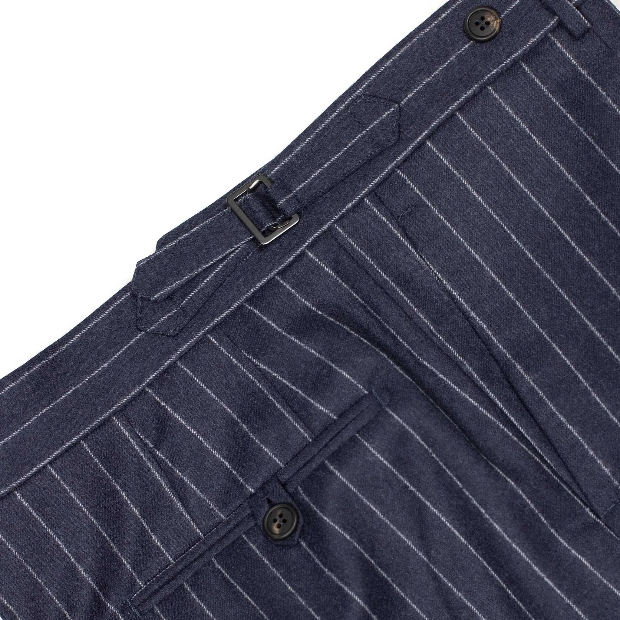 Exclusive Westside side-tab pleated high-rise wide trousers in navy chalk stripe wool