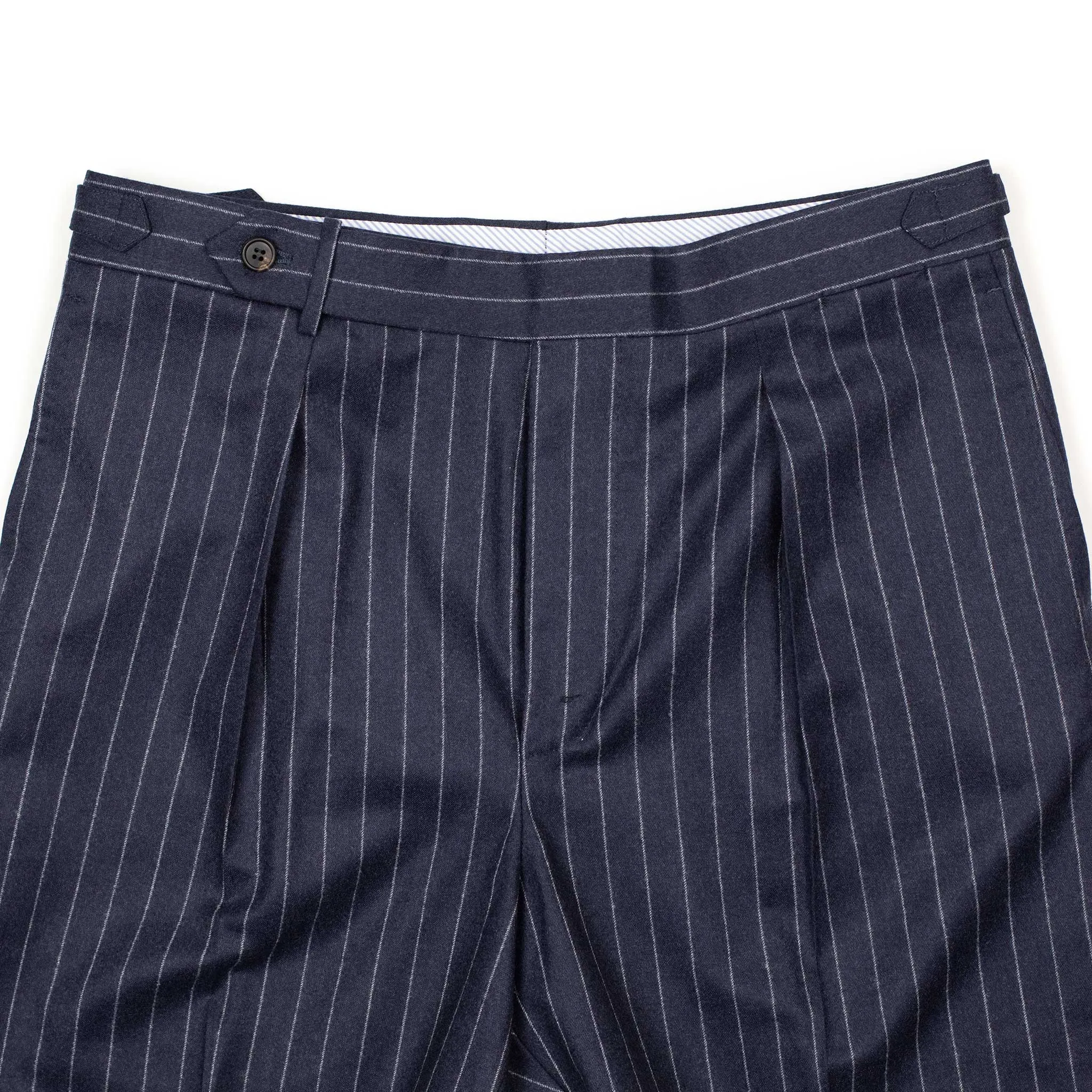 Exclusive Westside side-tab pleated high-rise wide trousers in navy chalk stripe wool