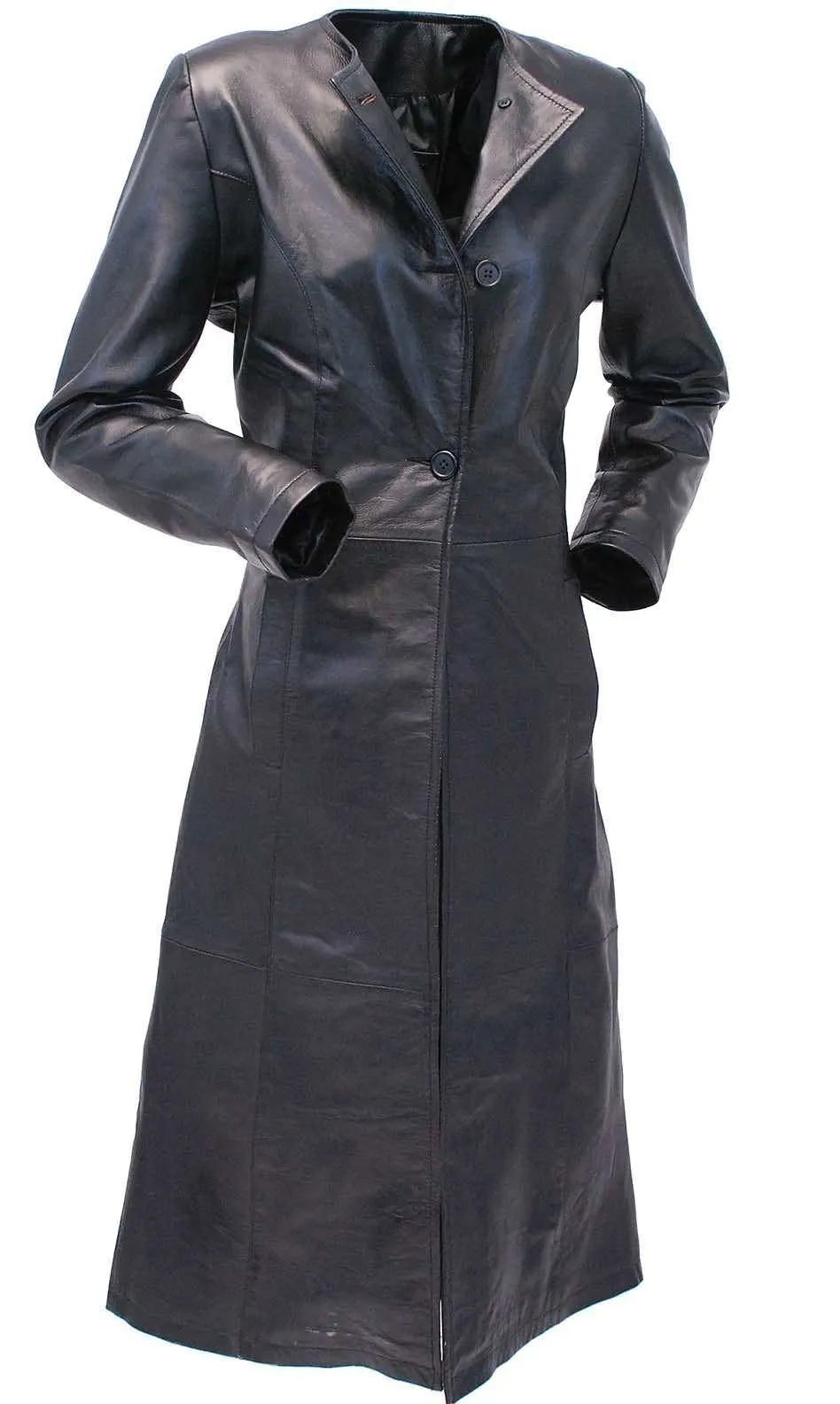 Extra Long Lambskin Leather Trench Coat for Women #L14020LL ()