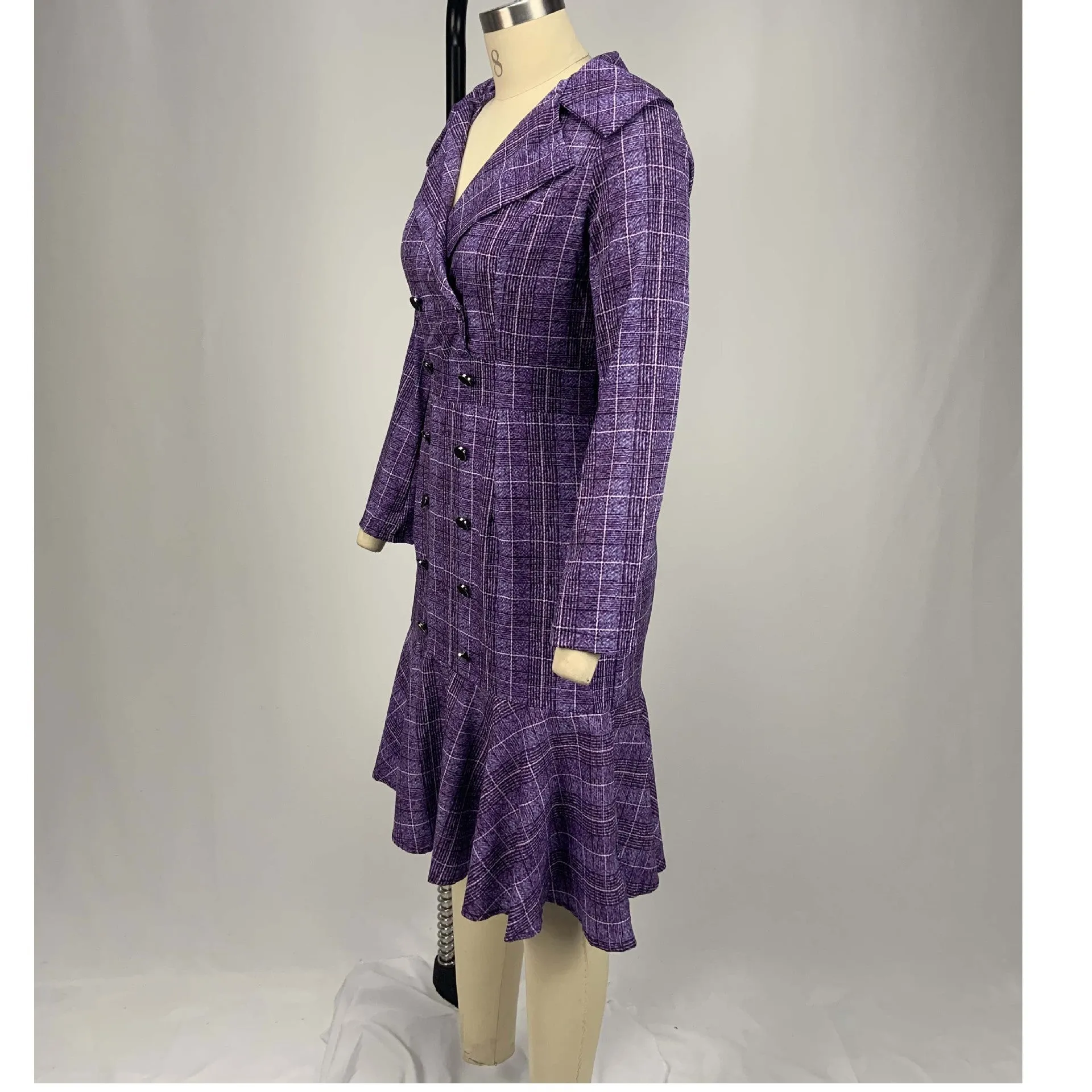 Fashion double-breasted plaid commuter dress women