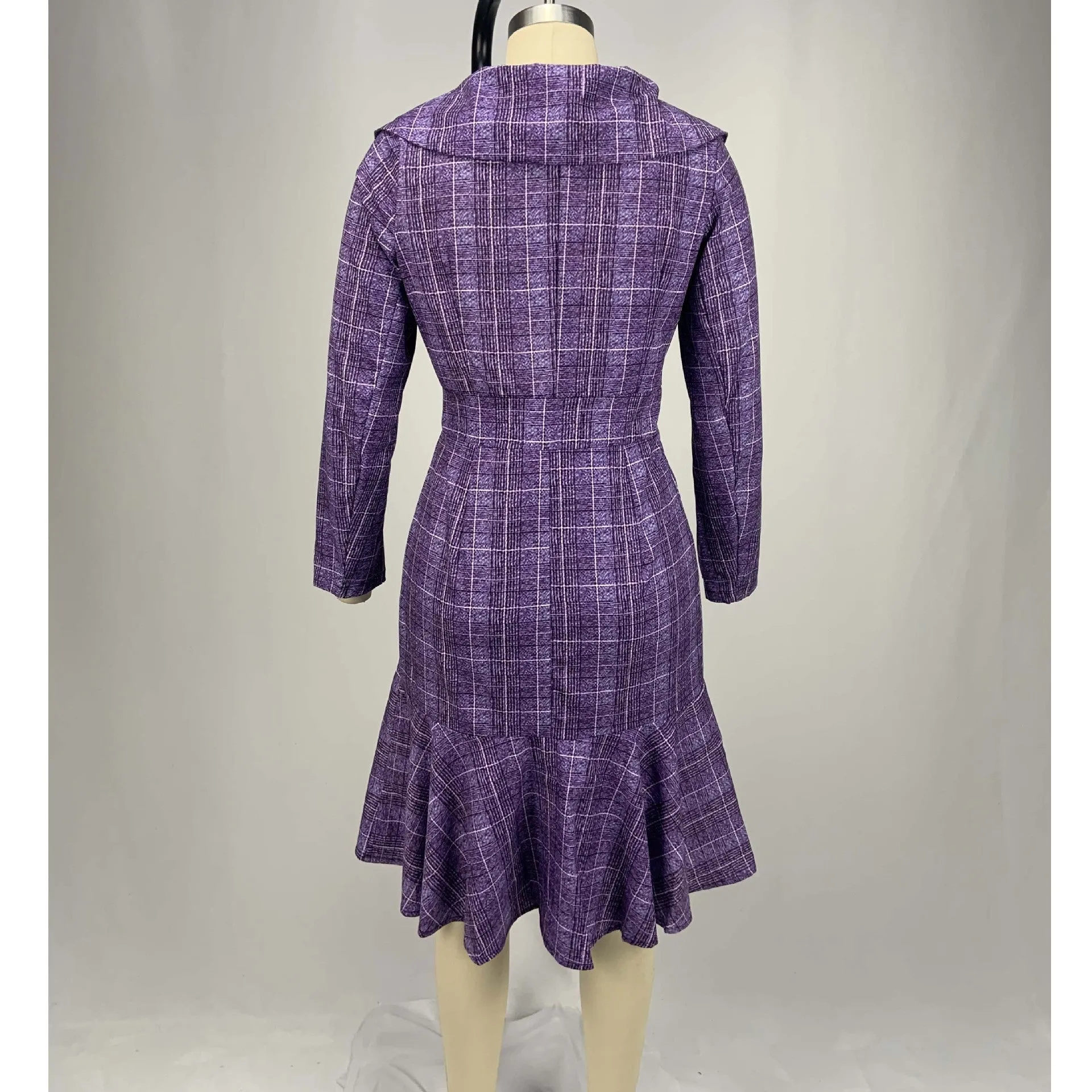 Fashion double-breasted plaid commuter dress women