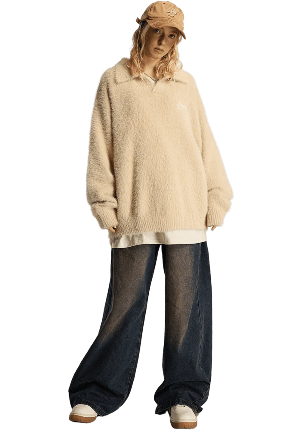 Faux Mink Embroidered Knitted Sweater