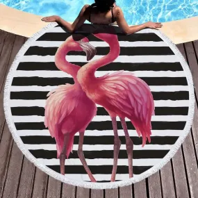 Floral Flamingo Beach Towel with Tassel - 500g Microfiber, Extra Large 150cm - Perfect for Adults - Versatile Bath, Shower, Picnic, Yoga Mat, and Blanket Carpe